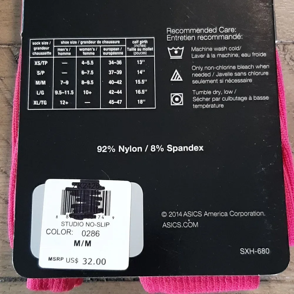Asics Womens Performance Sport Fashion Pink Knee High Toeless No-Slip Socks NWT